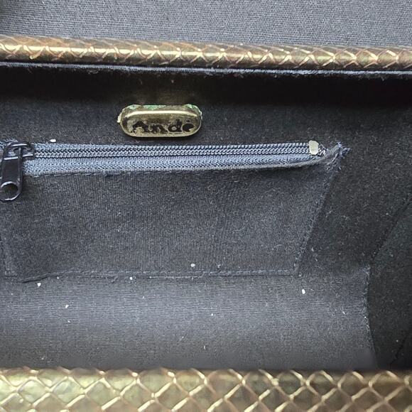 Vintage Ande Brown / Gold Faux Snakeskin & Gold Trim Crossbody Purse Magnetic - Picture 7 of 13